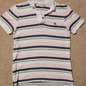 Vintage Y2K Striped Polo Shirt - Pink, White, and Blue/Medium